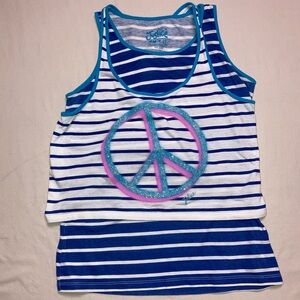 Justice Peace Striped Tank Top Girls 12 Glitter Layered White Blue Summer Hippie
